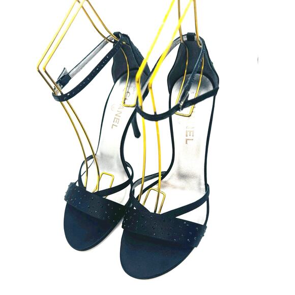 Chanel Embellished Classic Black Satin Strappy Sandals size 39.5 - Picture 10 of 11